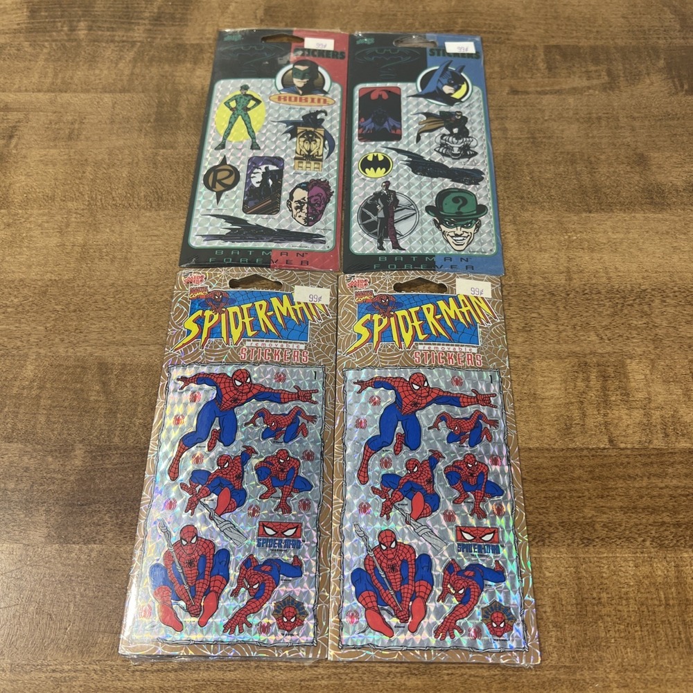 VINTAGE Mello Smello Batman Forever & Spider man‎ Prismatic Stickers DC Marvel